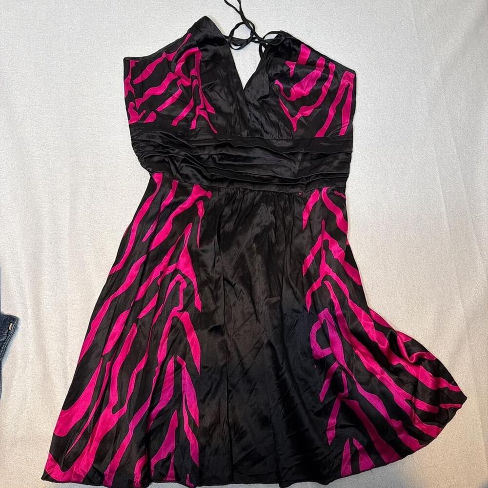 BEBE SILK Black hot pink zebra Y2K DRESS size M